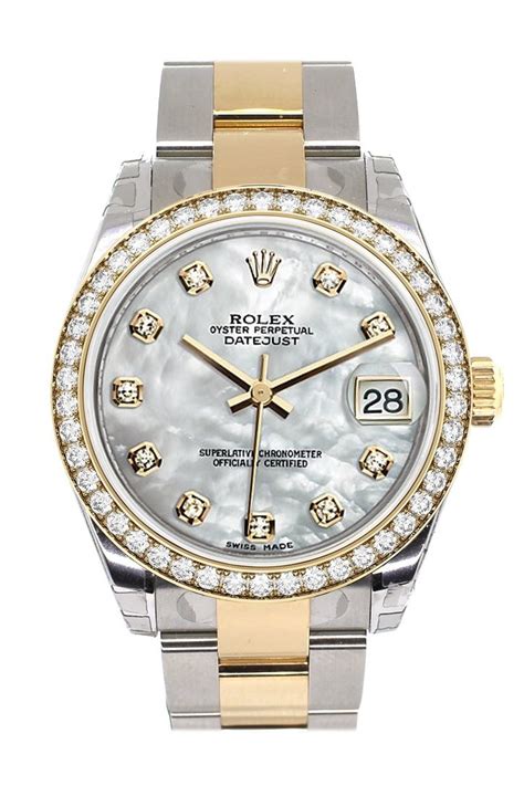 mens rolex 18k stainless diamond bezel pearl face|rolex datejust 31.